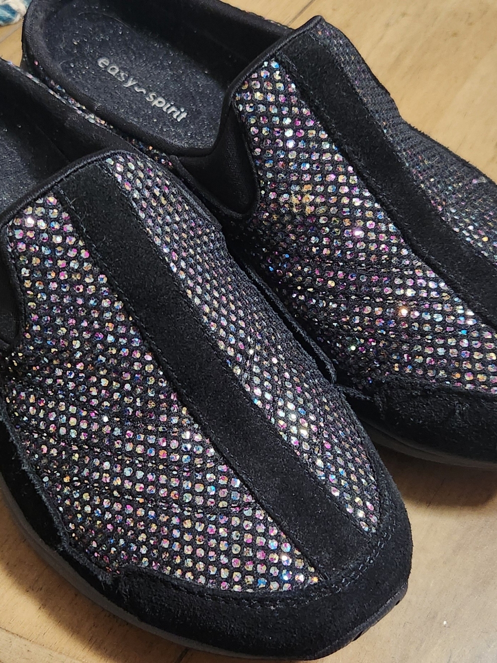 Easy Spirit Black Multi Rhinestone Slip-On Mules